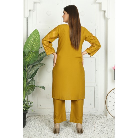 2 Piece Kurti Salwar Embroidery Set - Pure Cotton Collection Stylish Solid Color Light Weight Cotton Fabric Suit Top Bottom Salwar Kameez Indian Pakistani Embroidered Suit For Event Party Outdoor Dress - Golden 2 Piece Kurti Salwar Embroidery Set - Pure Cotton Collection Stylish Solid Color Light Weight Cotton Fabric Suit Top Bottom Salwar Kameez Indian Pakistani Embroidered Suit For Event Party Outdoor Dress - Golden