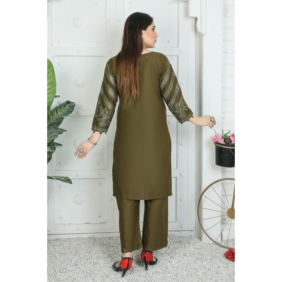 2 Piece Kurti Salwar Embroidery Set - Pure Cotton Collection Stylish Solid Color Light Weight Cotton Fabric Suit Top Bottom Salwar Kameez Indian Pakistani Embroidered Suit For Event Party Outdoor Dress - Dark Green
