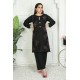2 Piece Kurti Salwar Embroidery Set - Pure Cotton Collection Stylish Solid Color Light Weight Cotton Fabric Suit Top Bottom Salwar Kameez Indian Pakistani Embroidered Suit For Event Party Outdoor Dress - Black