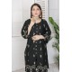 2 Piece Kurti Salwar Embroidery Set - Pure Cotton Collection Stylish Solid Color Light Weight Cotton Fabric Suit Top Bottom Salwar Kameez Indian Pakistani Embroidered Suit For Event Party Outdoor Dress - Black