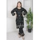 2 Piece Kurti Salwar Embroidery Set - Pure Cotton Collection Stylish Solid Color Light Weight Cotton Fabric Suit Top Bottom Salwar Kameez Indian Pakistani Embroidered Suit For Event Party Outdoor Dress - Black