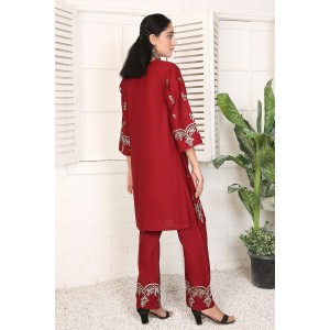 2 Piece Kurti Salwar Embroidery Set - Pure Cotton Collection Stylish Solid Color Light Weight Cotton Fabric Suit Top Bottom Salwar Kameez Indian Pakistani Embroidered Suit For Event Party Outdoor Dress - Maroon 2 Piece Kurti Salwar Embroidery Set - Pure Cotton Collection Stylish Solid Color Light Weight Cotton Fabric Suit Top Bottom Salwar Kameez Indian Pakistani Embroidered Suit For Event Party Outdoor Dress - Maroon