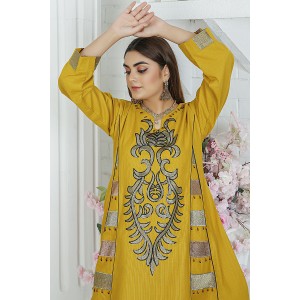 2 Piece Kurti Salwar Embroidery Set - Pure Cotton Collection Stylish Solid Color Light Weight Cotton Fabric Suit Top Bottom Salwar Kameez Indian Pakistani Embroidered Suit For Event Party Outdoor Dress - Golden