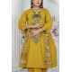 2 Piece Kurti Salwar Embroidery Set - Pure Cotton Collection Stylish Solid Color Light Weight Cotton Fabric Suit Top Bottom Salwar Kameez Indian Pakistani Embroidered Suit For Event Party Outdoor Dress - Golden