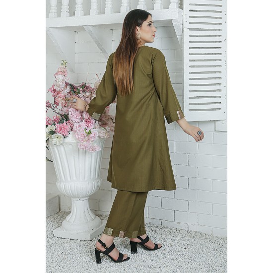 2 Piece Kurti Salwar Embroidery Set - Pure Cotton Collection Stylish Solid Color Light Weight Cotton Fabric Suit Top Bottom Salwar Kameez Indian Pakistani Embroidered Suit For Event Party Outdoor Dress - Dark Green
