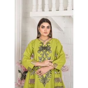 2 Piece Kurti Salwar Embroidery Set - Pure Cotton Collection Stylish Solid Color Light Weight Cotton Fabric Suit Top Bottom Salwar Kameez Indian Pakistani Embroidered Suit For Event Party Outdoor Dress - Green