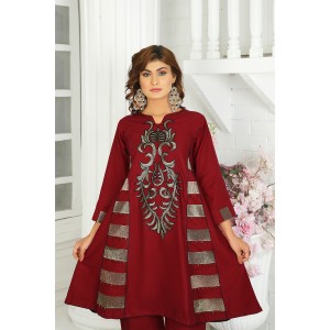2 Piece Kurti Salwar Embroidery Set - Pure Cotton Collection Stylish Solid Color Light Weight Cotton Fabric Suit Top Bottom Salwar Kameez Indian Pakistani Embroidered Suit For Event Party Outdoor Dress - Maroon 2 Piece Kurti Salwar Embroidery Set - Pure Cotton Collection Stylish Solid Color Light Weight Cotton Fabric Suit Top Bottom Salwar Kameez Indian Pakistani Embroidered Suit For Event Party Outdoor Dress - Maroon