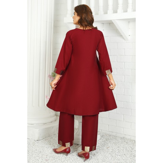 2 Piece Kurti Salwar Embroidery Set - Pure Cotton Collection Stylish Solid Color Light Weight Cotton Fabric Suit Top Bottom Salwar Kameez Indian Pakistani Embroidered Suit For Event Party Outdoor Dress - Maroon 2 Piece Kurti Salwar Embroidery Set - Pure Cotton Collection Stylish Solid Color Light Weight Cotton Fabric Suit Top Bottom Salwar Kameez Indian Pakistani Embroidered Suit For Event Party Outdoor Dress - Maroon