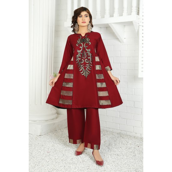 2 Piece Kurti Salwar Embroidery Set - Pure Cotton Collection Stylish Solid Color Light Weight Cotton Fabric Suit Top Bottom Salwar Kameez Indian Pakistani Embroidered Suit For Event Party Outdoor Dress - Maroon 2 Piece Kurti Salwar Embroidery Set - Pure Cotton Collection Stylish Solid Color Light Weight Cotton Fabric Suit Top Bottom Salwar Kameez Indian Pakistani Embroidered Suit For Event Party Outdoor Dress - Maroon