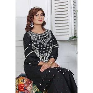 2 Piece Kurti Salwar Embroidery Set - Pure Cotton Collection Stylish Solid Color Light Weight Cotton Fabric Suit Top Bottom Salwar Kameez Indian Pakistani Embroidered Suit For Event Party Outdoor Dress - Black 2 Piece Kurti Salwar Embroidery Set - Pure Cotton Collection Stylish Solid Color Light Weight Cotton Fabric Suit Top Bottom Salwar Kameez Indian Pakistani Embroidered Suit For Event Party Outdoor Dress - Black