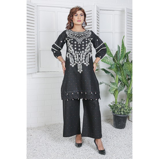 2 Piece Kurti Salwar Embroidery Set - Pure Cotton Collection Stylish Solid Color Light Weight Cotton Fabric Suit Top Bottom Salwar Kameez Indian Pakistani Embroidered Suit For Event Party Outdoor Dress - Black 2 Piece Kurti Salwar Embroidery Set - Pure Cotton Collection Stylish Solid Color Light Weight Cotton Fabric Suit Top Bottom Salwar Kameez Indian Pakistani Embroidered Suit For Event Party Outdoor Dress - Black