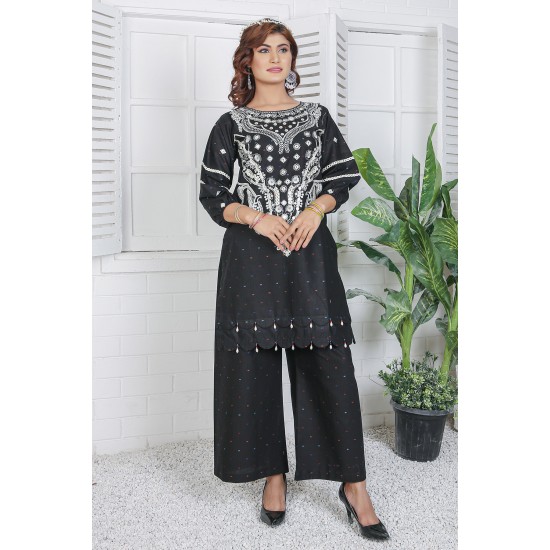 2 Piece Kurti Salwar Embroidery Set - Pure Cotton Collection Stylish Solid Color Light Weight Cotton Fabric Suit Top Bottom Salwar Kameez Indian Pakistani Embroidered Suit For Event Party Outdoor Dress - Black 2 Piece Kurti Salwar Embroidery Set - Pure Cotton Collection Stylish Solid Color Light Weight Cotton Fabric Suit Top Bottom Salwar Kameez Indian Pakistani Embroidered Suit For Event Party Outdoor Dress - Black