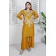 2 Piece Kurti Salwar Embroidery Set - Pure Cotton Collection Stylish Solid Color Light Weight Cotton Fabric Suit Top Bottom Salwar Kameez Indian Pakistani Embroidered Suit For Event Party Outdoor Dress - Golden