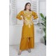 2 Piece Kurti Salwar Embroidery Set - Pure Cotton Collection Stylish Solid Color Light Weight Cotton Fabric Suit Top Bottom Salwar Kameez Indian Pakistani Embroidered Suit For Event Party Outdoor Dress - Golden