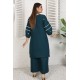 2 Piece Kurti Salwar Embroidery Set - Pure Cotton Collection Stylish Solid Color Light Weight Cotton Fabric Suit Top Bottom Salwar Kameez Indian Pakistani Embroidered Suit For Event Party Outdoor Dress - Dark Blue