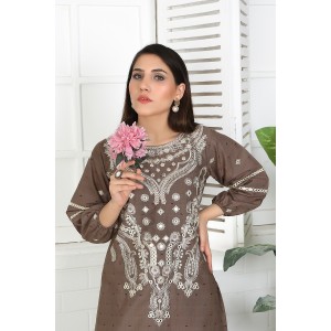 2 Piece Kurti Salwar Embroidery Set - Pure Cotton Collection Stylish Solid Color Light Weight Cotton Fabric Suit Top Bottom Salwar Kameez Indian Pakistani Embroidered Suit For Event Party Outdoor Dress - Khaki 2 Piece Kurti Salwar Embroidery Set - Pure Cotton Collection Stylish Solid Color Light Weight Cotton Fabric Suit Top Bottom Salwar Kameez Indian Pakistani Embroidered Suit For Event Party Outdoor Dress - Khaki