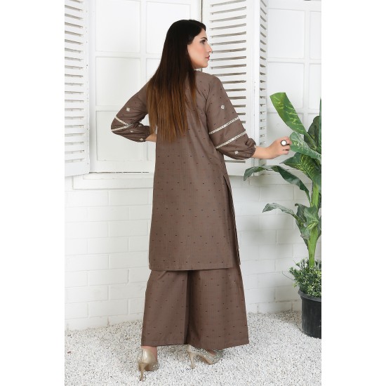 2 Piece Kurti Salwar Embroidery Set - Pure Cotton Collection Stylish Solid Color Light Weight Cotton Fabric Suit Top Bottom Salwar Kameez Indian Pakistani Embroidered Suit For Event Party Outdoor Dress - Khaki