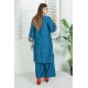 2 Piece Kurti Salwar Embroidery Set - Pure Cotton Collection Stylish Solid Color Light Weight Cotton Fabric Suit Top Bottom Salwar Kameez Indian Pakistani Embroidered Suit For Event Party Outdoor Dress - Dark Blue