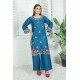 2 Piece Kurti Salwar Embroidery Set - Pure Cotton Collection Stylish Solid Color Light Weight Cotton Fabric Suit Top Bottom Salwar Kameez Indian Pakistani Embroidered Suit For Event Party Outdoor Dress - Dark Blue