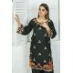 2 Piece Kurti Salwar Embroidery Set - Pure Cotton Collection Stylish Solid Color Light Weight Cotton Fabric Suit Top Bottom Salwar Kameez Indian Pakistani Embroidered Suit For Event Party Outdoor Dress - Black