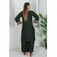 2 Piece Kurti Salwar Embroidery Set - Pure Cotton Collection Stylish Solid Color Light Weight Cotton Fabric Suit Top Bottom Salwar Kameez Indian Pakistani Embroidered Suit For Event Party Outdoor Dress - Black