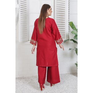 2 Piece Kurti Salwar Embroidery Set - Pure Cotton Collection Stylish Solid Color Light Weight Cotton Fabric Suit Top Bottom Salwar Kameez Indian Pakistani Embroidered Suit For Event Party Outdoor Dress - Maroon