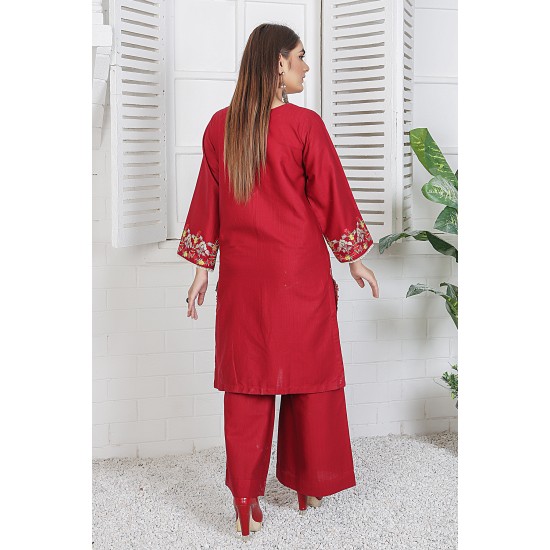 2 Piece Kurti Salwar Embroidery Set - Pure Cotton Collection Stylish Solid Color Light Weight Cotton Fabric Suit Top Bottom Salwar Kameez Indian Pakistani Embroidered Suit For Event Party Outdoor Dress - Maroon 2 Piece Kurti Salwar Embroidery Set - Pure Cotton Collection Stylish Solid Color Light Weight Cotton Fabric Suit Top Bottom Salwar Kameez Indian Pakistani Embroidered Suit For Event Party Outdoor Dress - Maroon