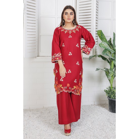 2 Piece Kurti Salwar Embroidery Set - Pure Cotton Collection Stylish Solid Color Light Weight Cotton Fabric Suit Top Bottom Salwar Kameez Indian Pakistani Embroidered Suit For Event Party Outdoor Dress - Maroon 2 Piece Kurti Salwar Embroidery Set - Pure Cotton Collection Stylish Solid Color Light Weight Cotton Fabric Suit Top Bottom Salwar Kameez Indian Pakistani Embroidered Suit For Event Party Outdoor Dress - Maroon