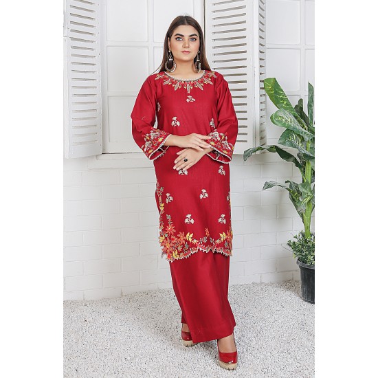 2 Piece Kurti Salwar Embroidery Set - Pure Cotton Collection Stylish Solid Color Light Weight Cotton Fabric Suit Top Bottom Salwar Kameez Indian Pakistani Embroidered Suit For Event Party Outdoor Dress - Maroon 2 Piece Kurti Salwar Embroidery Set - Pure Cotton Collection Stylish Solid Color Light Weight Cotton Fabric Suit Top Bottom Salwar Kameez Indian Pakistani Embroidered Suit For Event Party Outdoor Dress - Maroon