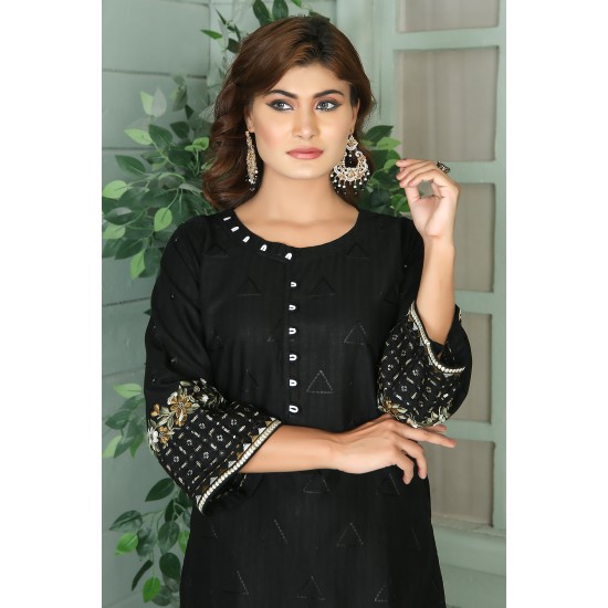 2 Piece Kurti Salwar Embroidery Set - Pure Cotton Collection Stylish Solid Color Light Weight Cotton Fabric Suit Top Bottom Salwar Kameez Indian Pakistani Embroidered Suit For Event Party Outdoor Dress - Black 2 Piece Kurti Salwar Embroidery Set - Pure Cotton Collection Stylish Solid Color Light Weight Cotton Fabric Suit Top Bottom Salwar Kameez Indian Pakistani Embroidered Suit For Event Party Outdoor Dress - Black