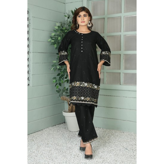 2 Piece Kurti Salwar Embroidery Set - Pure Cotton Collection Stylish Solid Color Light Weight Cotton Fabric Suit Top Bottom Salwar Kameez Indian Pakistani Embroidered Suit For Event Party Outdoor Dress - Black 2 Piece Kurti Salwar Embroidery Set - Pure Cotton Collection Stylish Solid Color Light Weight Cotton Fabric Suit Top Bottom Salwar Kameez Indian Pakistani Embroidered Suit For Event Party Outdoor Dress - Black