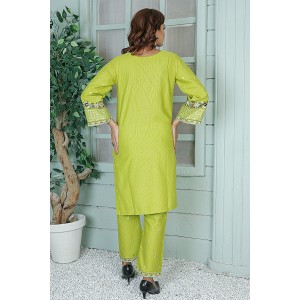 2 Piece Kurti Salwar Embroidery Set - Pure Cotton Collection Stylish Solid Color Light Weight Cotton Fabric Suit Top Bottom Salwar Kameez Indian Pakistani Embroidered Suit For Event Party Outdoor Dress - Green 2 Piece Kurti Salwar Embroidery Set - Pure Cotton Collection Stylish Solid Color Light Weight Cotton Fabric Suit Top Bottom Salwar Kameez Indian Pakistani Embroidered Suit For Event Party Outdoor Dress - Green
