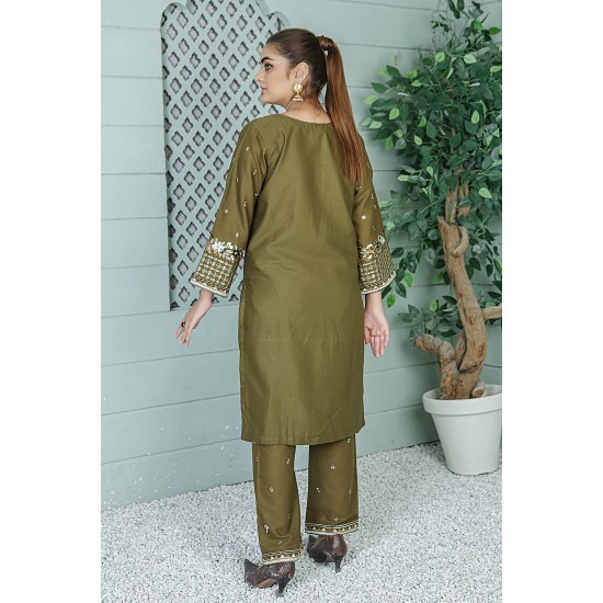 2 Piece Kurti Salwar Embroidery Set - Pure Cotton Collection Stylish Solid Color Light Weight Cotton Fabric Suit Top Bottom Salwar Kameez Indian Pakistani Embroidered Suit For Event Party Outdoor Dress - Dark Green