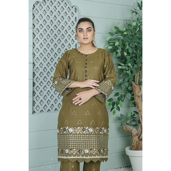 2 Piece Kurti Salwar Embroidery Set - Pure Cotton Collection Stylish Solid Color Light Weight Cotton Fabric Suit Top Bottom Salwar Kameez Indian Pakistani Embroidered Suit For Event Party Outdoor Dress - Dark Green