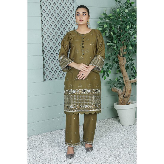 2 Piece Kurti Salwar Embroidery Set - Pure Cotton Collection Stylish Solid Color Light Weight Cotton Fabric Suit Top Bottom Salwar Kameez Indian Pakistani Embroidered Suit For Event Party Outdoor Dress - Dark Green