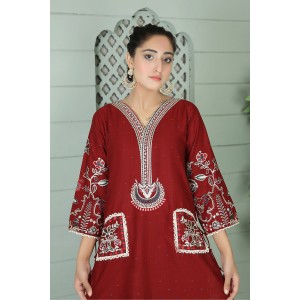 2 Piece Kurti Salwar Embroidery Set - Pure Cotton Collection Stylish Solid Color Light Weight Cotton Fabric Suit Top Bottom Salwar Kameez Indian Pakistani Embroidered Suit For Event Party Outdoor Dress - Maroon 2 Piece Kurti Salwar Embroidery Set - Pure Cotton Collection Stylish Solid Color Light Weight Cotton Fabric Suit Top Bottom Salwar Kameez Indian Pakistani Embroidered Suit For Event Party Outdoor Dress - Maroon