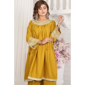 2 Piece Kurti Salwar Embroidery Set - Pure Cotton Collection Stylish Solid Color Light Weight Cotton Fabric Suit Top Bottom Salwar Kameez Indian Pakistani Embroidered Suit For Event Party Outdoor Dress - Golden 2 Piece Kurti Salwar Embroidery Set - Pure Cotton Collection Stylish Solid Color Light Weight Cotton Fabric Suit Top Bottom Salwar Kameez Indian Pakistani Embroidered Suit For Event Party Outdoor Dress - Golden