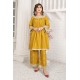2 Piece Kurti Salwar Embroidery Set - Pure Cotton Collection Stylish Solid Color Light Weight Cotton Fabric Suit Top Bottom Salwar Kameez Indian Pakistani Embroidered Suit For Event Party Outdoor Dress - Golden