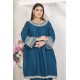  2 Piece Kurti Salwar Embroidery Set - Pure Cotton Collection Stylish Solid Color Light Weight Cotton Fabric Suit Top Bottom Salwar Kameez Indian Pakistani Embroidered Suit For Event Party Outdoor Dress - Dark Blue