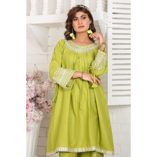 2 Piece Kurti Salwar Embroidery Set - Pure Cotton Collection Stylish Solid Color Light Weight Cotton Fabric Suit Top Bottom Salwar Kameez Indian Pakistani Embroidered Suit For Event Party Outdoor Dress - Green 2 Piece Kurti Salwar Embroidery Set - Pure Cotton Collection Stylish Solid Color Light Weight Cotton Fabric Suit Top Bottom Salwar Kameez Indian Pakistani Embroidered Suit For Event Party Outdoor Dress - Green