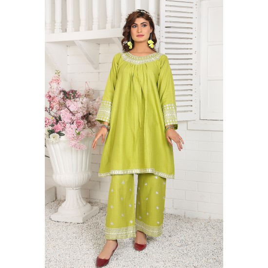 2 Piece Kurti Salwar Embroidery Set - Pure Cotton Collection Stylish Solid Color Light Weight Cotton Fabric Suit Top Bottom Salwar Kameez Indian Pakistani Embroidered Suit For Event Party Outdoor Dress - Green 2 Piece Kurti Salwar Embroidery Set - Pure Cotton Collection Stylish Solid Color Light Weight Cotton Fabric Suit Top Bottom Salwar Kameez Indian Pakistani Embroidered Suit For Event Party Outdoor Dress - Green