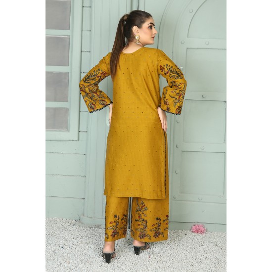 2 Piece Kurti Salwar Embroidery Set - Pure Cotton Collection Stylish Solid Color Light Weight Cotton Fabric Suit Top Bottom Salwar Kameez Indian Pakistani Embroidered Suit For Event Party Outdoor Dress - Golden