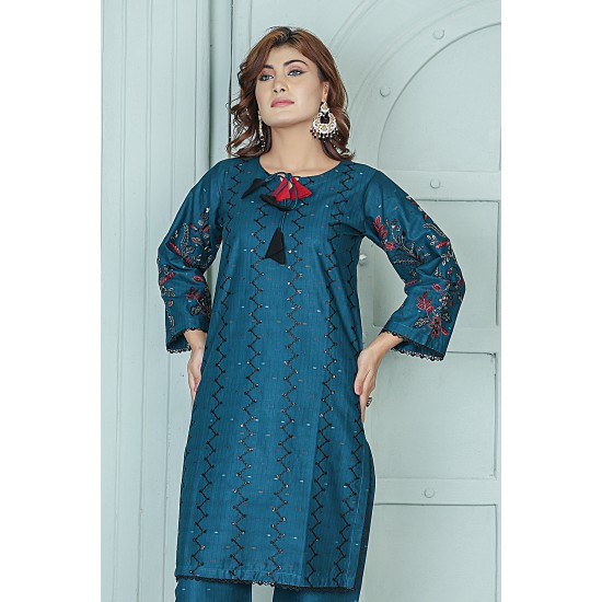 2 Piece Kurti Salwar Embroidery Set - Pure Cotton Collection Stylish Solid Color Light Weight Cotton Fabric Suit Top Bottom Salwar Kameez Indian Pakistani Embroidered Suit For Event Party Outdoor Dress - Dark Blue 2 Piece Kurti Salwar Embroidery Set - Pure Cotton Collection Stylish Solid Color Light Weight Cotton Fabric Suit Top Bottom Salwar Kameez Indian Pakistani Embroidered Suit For Event Party Outdoor Dress - Dark Blue
