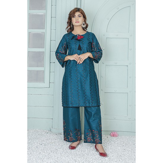 2 Piece Kurti Salwar Embroidery Set - Pure Cotton Collection Stylish Solid Color Light Weight Cotton Fabric Suit Top Bottom Salwar Kameez Indian Pakistani Embroidered Suit For Event Party Outdoor Dress - Dark Blue 2 Piece Kurti Salwar Embroidery Set - Pure Cotton Collection Stylish Solid Color Light Weight Cotton Fabric Suit Top Bottom Salwar Kameez Indian Pakistani Embroidered Suit For Event Party Outdoor Dress - Dark Blue