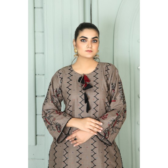 2 Piece Kurti Salwar Embroidery Set - Pure Cotton Collection Stylish Solid Color Light Weight Cotton Fabric Suit Top Bottom Salwar Kameez Indian Pakistani Embroidered Suit For Event Party Outdoor Dress - Khaki