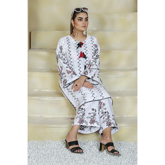  2 Piece Kurti Salwar Embroidery Set - Pure Cotton Collection Stylish Solid Color Light Weight Cotton Fabric Suit Top Bottom Salwar Kameez Indian Pakistani Embroidered Suit For Event Party Outdoor Dress - White