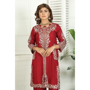 2 Piece Kurti Salwar Embroidery Set - Pure Cotton Collection Stylish Solid Color Light Weight Cotton Fabric Suit Top Bottom Salwar Kameez Indian Pakistani Embroidered Suit For Event Party Outdoor Dress - Maroon 2 Piece Kurti Salwar Embroidery Set - Pure Cotton Collection Stylish Solid Color Light Weight Cotton Fabric Suit Top Bottom Salwar Kameez Indian Pakistani Embroidered Suit For Event Party Outdoor Dress - Maroon