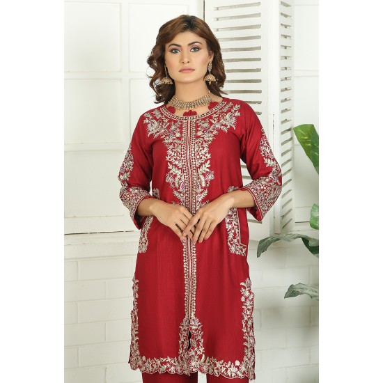 2 Piece Kurti Salwar Embroidery Set - Pure Cotton Collection Stylish Solid Color Light Weight Cotton Fabric Suit Top Bottom Salwar Kameez Indian Pakistani Embroidered Suit For Event Party Outdoor Dress - Maroon 2 Piece Kurti Salwar Embroidery Set - Pure Cotton Collection Stylish Solid Color Light Weight Cotton Fabric Suit Top Bottom Salwar Kameez Indian Pakistani Embroidered Suit For Event Party Outdoor Dress - Maroon