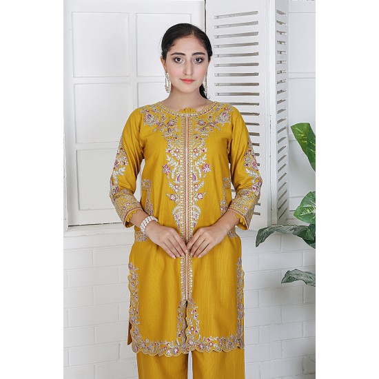 2 Piece Kurti Salwar Embroidery Set - Pure Cotton Collection Stylish Solid Color Light Weight Cotton Fabric Suit Top Bottom Salwar Kameez Indian Pakistani Embroidered Suit For Event Party Outdoor Dress - Golden 2 Piece Kurti Salwar Embroidery Set - Pure Cotton Collection Stylish Solid Color Light Weight Cotton Fabric Suit Top Bottom Salwar Kameez Indian Pakistani Embroidered Suit For Event Party Outdoor Dress - Golden