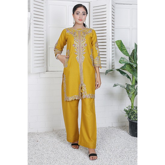 2 Piece Kurti Salwar Embroidery Set - Pure Cotton Collection Stylish Solid Color Light Weight Cotton Fabric Suit Top Bottom Salwar Kameez Indian Pakistani Embroidered Suit For Event Party Outdoor Dress - Golden 2 Piece Kurti Salwar Embroidery Set - Pure Cotton Collection Stylish Solid Color Light Weight Cotton Fabric Suit Top Bottom Salwar Kameez Indian Pakistani Embroidered Suit For Event Party Outdoor Dress - Golden